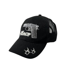 Black Mesh Trucker HaT Gun 45 ACP Pistol Embroidery Graphic